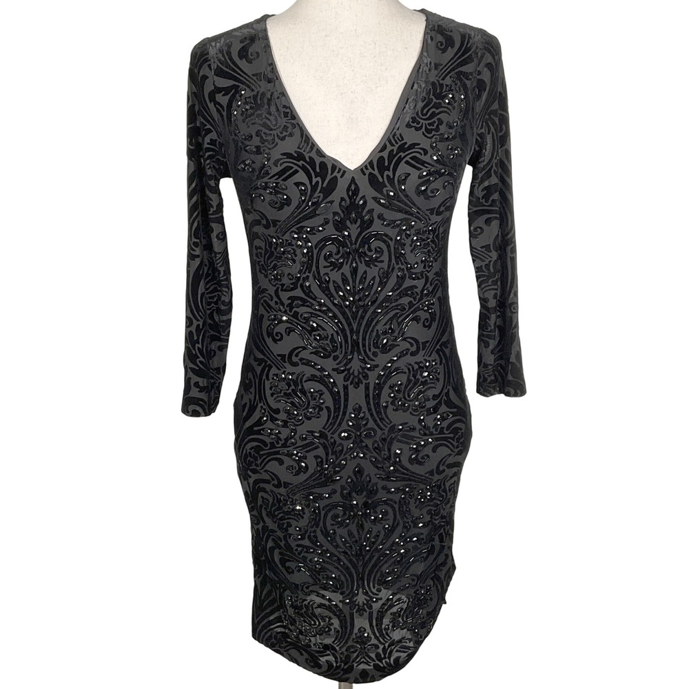 Cache Dress Women 4 Black‎ Burnout Velvet Bodycon Sequins Gem Formal Cocktail